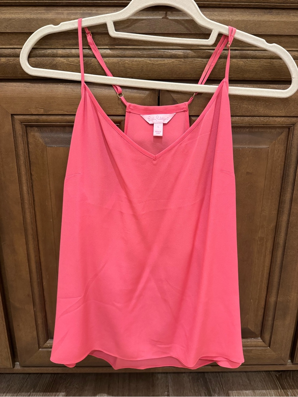 Lilly Pulitzer Pink Adjustable-Strap V-Neck Cami (100% Silk)